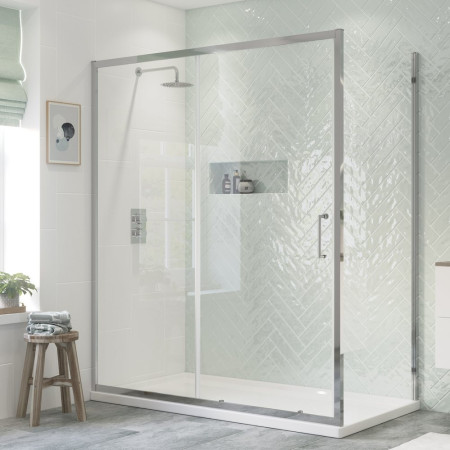 AJAX101451 Ajax Tori 8mm Chrome Sliding Shower Door with Side Panel