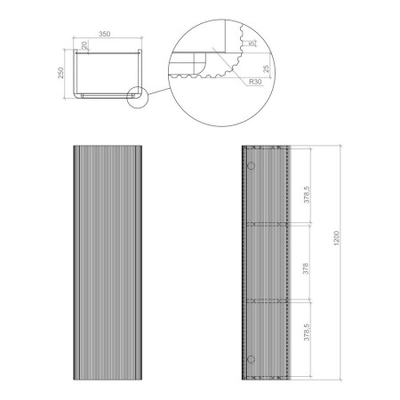 AJAX116060 Ajax Torrington 350mm Wall Hung Textured Walnut Tall Unit Dimensions