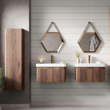 AJAX116058 Ajax Torrington 600mm Wall Hung Textured Walnut Vanity Unit with Basin Lifestyle