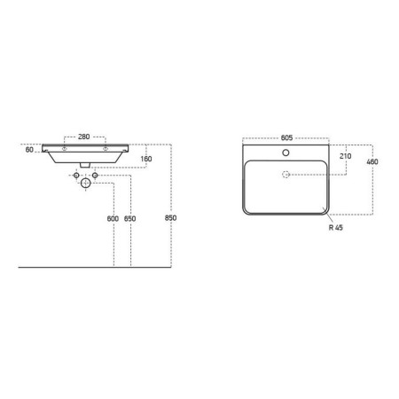 AJAX116058 Ajax Torrington 600mm Wall Hung Textured Walnut Vanity Unit with Basin Dimensions