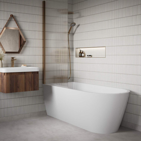 AJAX116059 Ajax Torrington 800mm Wall Hung Textured Walnut Vanity Unit with Basin Lifestyle