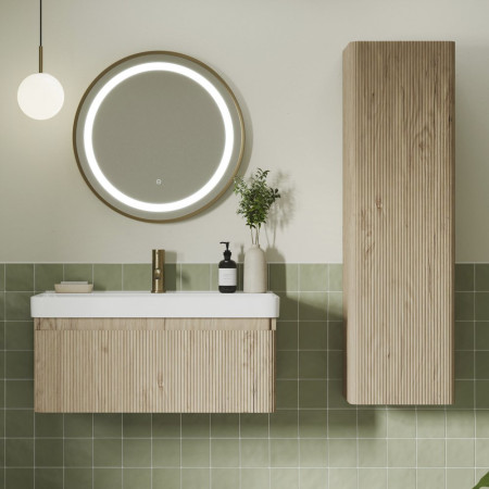 AJAX108920 Ajax Torrington 350mm Wall Hung Textured Oak Tall Unit Lifestyle