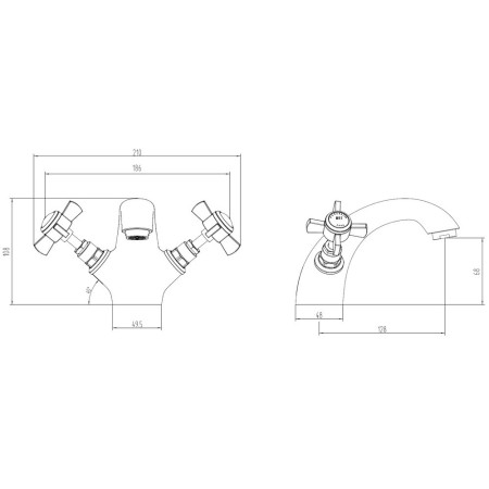 AJAX106803 Ajax Trent Brushed Brass Traditional Basin Mixer with Waste Line Drawing