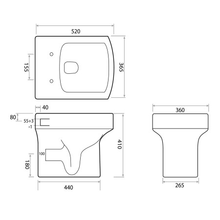 VOLA005 Ajax Vola Back to Wall Pan Technical Drawing