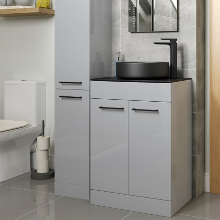 AJAX103312 Ajax Walesby Floor Standing 350mm Gloss Grey Tall Storage Unit Lifestyle