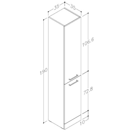 AJAX103312 Ajax Walesby Floor Standing 350mm Gloss Grey Tall Storage Unit Line Drawing