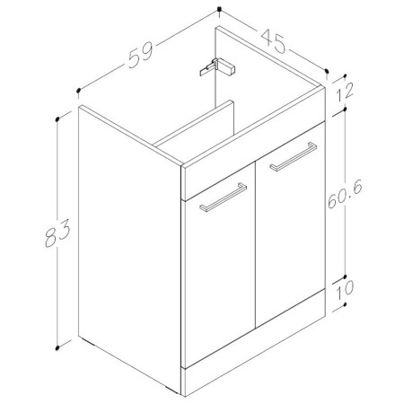 AJAX107487 Ajax Walesby Floor Standing 610mm Oak Vanity Unit and 1TH Basin Line Drawing