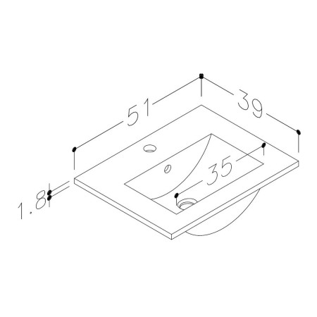 AJAX107490 Ajax Walesby Wall Hung 510mm Oak Vanity Unit and Basin Line Drawing