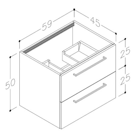 AJAX103329 Ajax Walesby Wall Hung 610mm Gloss Grey Vanity Unit and 1TH Basin Line Drawing