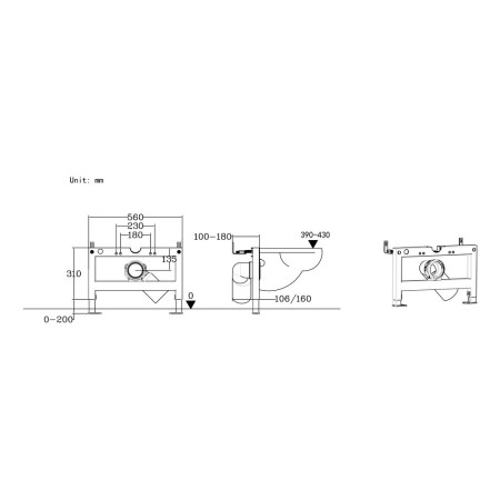 AJAX109015 Ajax Wall Hung WC Frame without Cistern Line Drawing