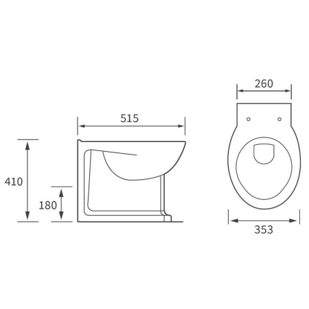 AJAX1933 Ajax Waltham Back to Wall WC with Soft Close Seat Line Drawing