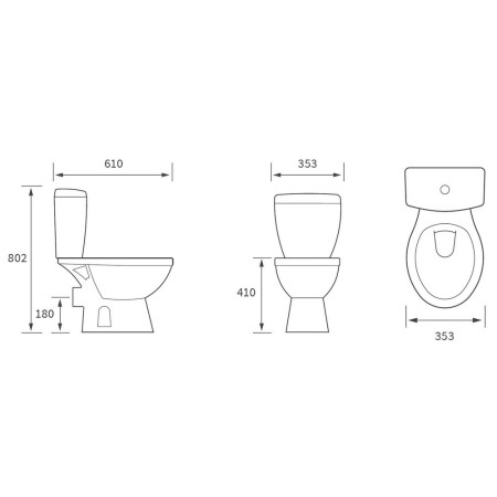 AJAX1930 Ajax Waltham Close Coupled Open Back WC with Seat Line Drawing