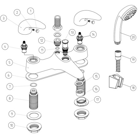 AJAX105705 Ajax Waring Chrome Low Pressure Bath Shower Mixer Parts Diagram
