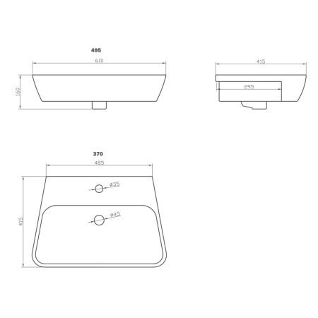 AJAX106136 Ajax Weelsby 495mm 1TH Semi Recessed Basin (2)