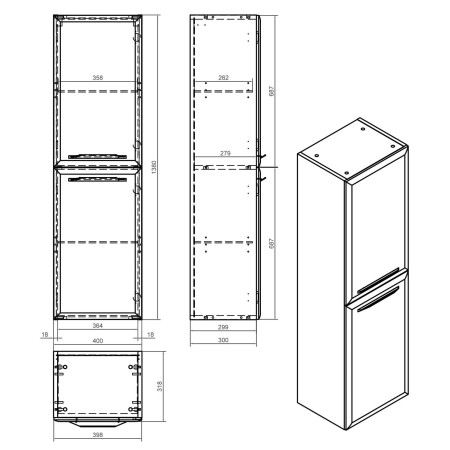 AJAX116137 Ajax Westlaby 400mm Wall Hung Matt Latte Midi Storage Unit Dimensions