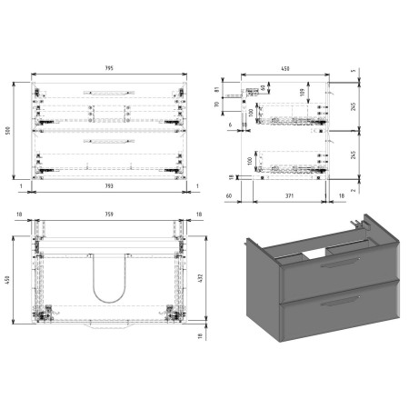AJAX116135 Ajax Westlaby 800mm Matt Misty Blue Wall Hung Vanity Unit with Basin Dimensions