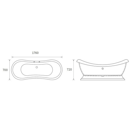 AJAX102809 Ajax Whisby 1760 x 700mm Freestanding Bath Line Drawing