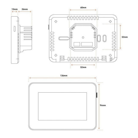 AJAX108847 Ajax White Touch Screen Thermostat Line Drawing