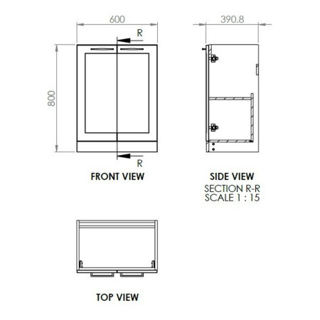AJAX108514 Ajax Willingham Matt White 615mm Floor Standing Vanity Unit with Basin Line Drawing