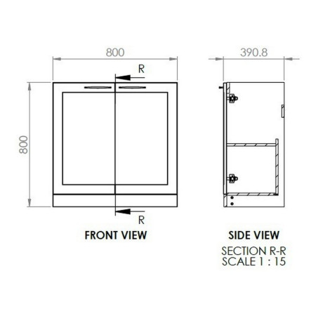 AJAX108521 Ajax Willingham Matt Reed Green 815mm Floor Standing Vanity Unit with Basin Line Drawing