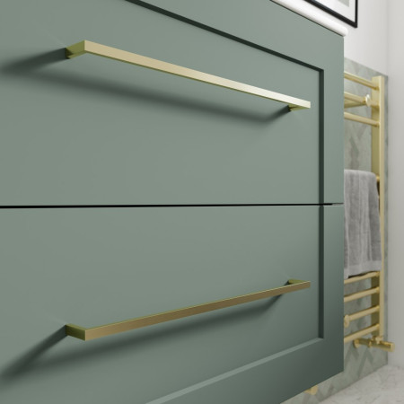 AJAX108518 Ajax Willingham Matt Reed Green 615mm Wall Hung Vanity Unit with Basin Handles Close Up