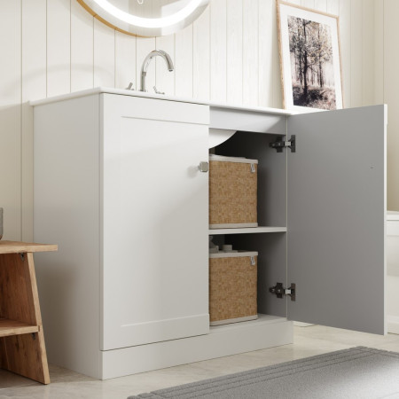 AJAX108514 Ajax Willingham Matt White 615mm Floor Standing Vanity Unit with Basin Close Up