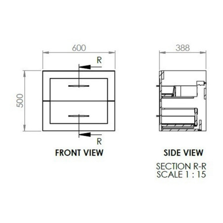 AJAX108517 Ajax Willingham Matt White 615mm Wall Hung Vanity Unit with Basin Line Drawing