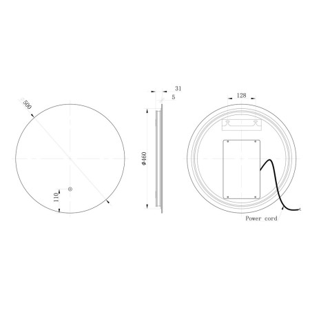 AJAX106278 Ajax Wingate 500mm Rounded Back Lit LED Bathroom Mirror Line Drawing