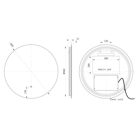 AJAX106279 Ajax Wingate 600mm Rounded Back Lit LED Bathroom Mirror Line Drawing