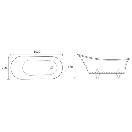 AJAX102818 Ajax Winterton 1620 x 700mm Freestanding Bath Line Drawing