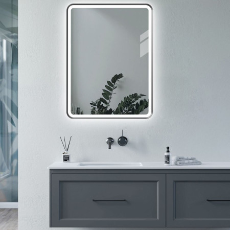 AJAX106270 Ajax Woad 600mm Matt Black Front Lit LED Bathroom Mirror Lifestyle