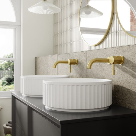 AJAX108476 Ajax Yarborough Matt Clay 1200mm Wall Hung Vanity Unit and Worktop with Countertop Basins