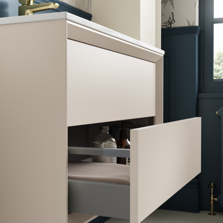 AJAX108463 Ajax Yarborough Matt Cotton 615mm Wall Hung Vanity Unit with 1TH Basin Open Drawer