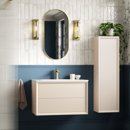 AJAX108463 Ajax Yarborough Matt Cotton 615mm Wall Hung Vanity Unit with 1TH Basin Lifestyle