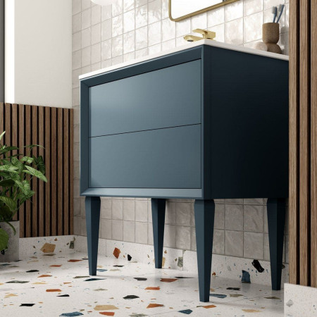 AJAX108465 Ajax Yarborough Matt Storm Blue 615mm Wall Hung Vanity Unit with 1TH Basin Optional Leg Set