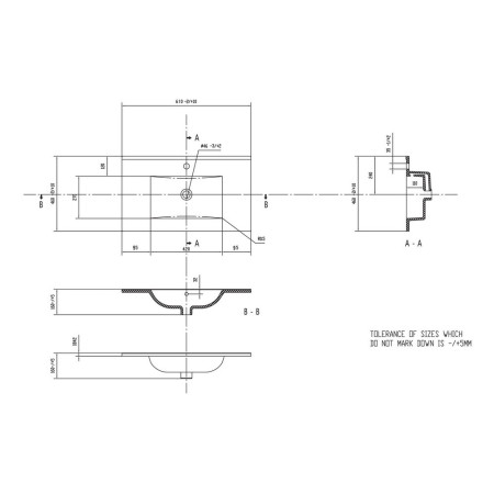 AJAX108463 Ajax Yarborough Matt Cotton 615mm Wall Hung Vanity Unit with 1TH Basin Line Drawing