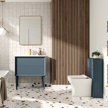 AJAX108465 Ajax Yarborough Matt Storm Blue 615mm Wall Hung Vanity Unit with 1TH Basin Lifestyle