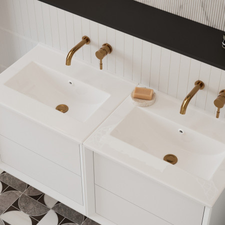 AJAX116151 Ajax Yarborough Matt White 1200mm Wall Hung 0TH Double Basin Vanity Unit with Bronze Taps