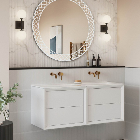 AJAX116151 Ajax Yarborough Matt White 1200mm Wall Hung 0TH Double Basin Vanity Unit Lifestyle