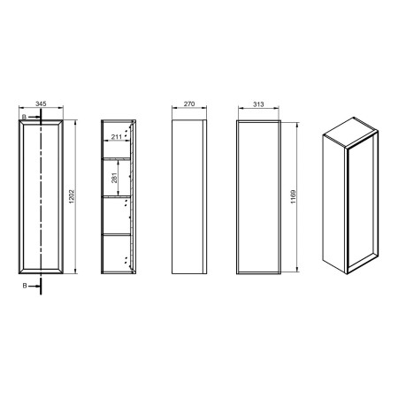 AJAX116161 Ajax Yarborough Matt White 350mm Wall Hung Tallboy Unit Dimensions