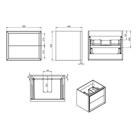 AJAX116157 Ajax Yarborough Matt White 600mm Wall Hung Vanity Unit with 1TH Basin Unit Dimensions