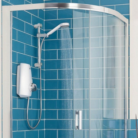 Aqualisa Aquastream Thermostatic Power Shower White & Chrome In Enclosure