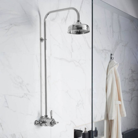 Aqualisa Aquatique Chrome Thermo Exposed Shower Valve with Classic Fixed 8 inch Drencher Shower Head Lifestyle