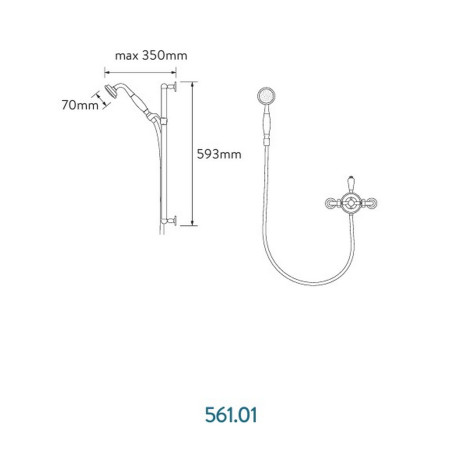Aqualisa Aquatique Exposed Adjustable Shower Head Kit Technical Drawing