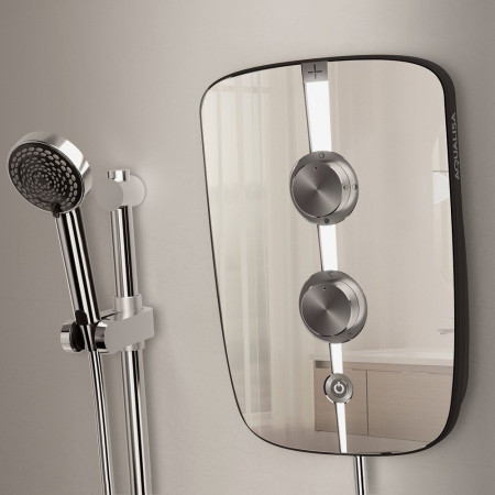 LMEP10501 Aqualisa Lumi+ 10.5kW Mirrored & Chrome Electric Shower Close Up