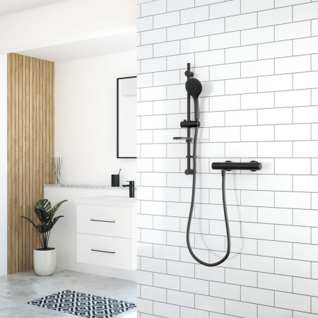 Aqualisa Safe Touch Round Bar Valve in Matt Black Bathroom Setting