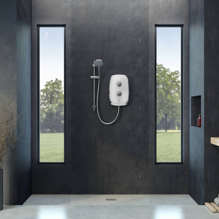 MOWC85 Aqualisa eMotion 8.5kw Electric Shower in Arctic White Lifestyle