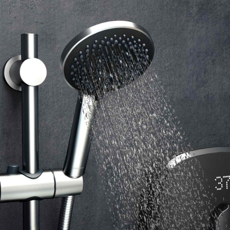 MOGC85 Aqualisa eMotion Electric Shower in Space Grey Adjustable Handset Water On