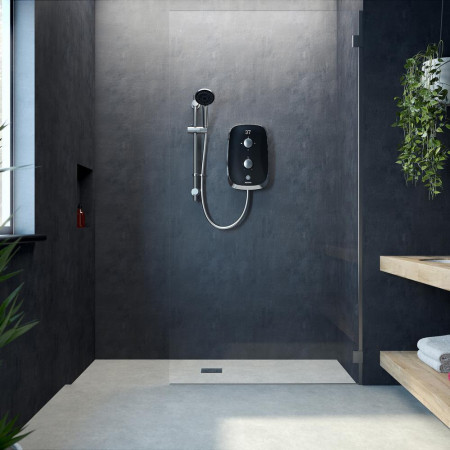 MOBC95 Aqualisa eMotion 9.5kw Electric Shower in Midnight Black Lifestyle