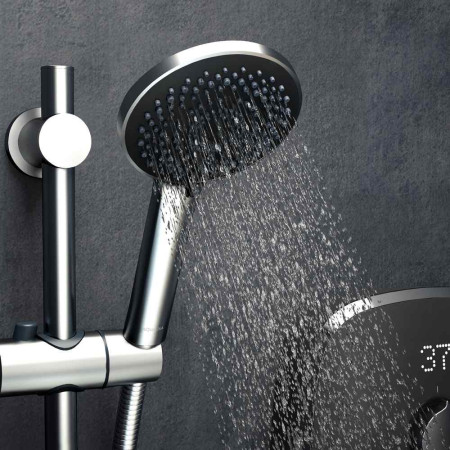 MOGC95 Aqualisa eMotion Electric Shower in Space Grey Adjustable Handset Water On